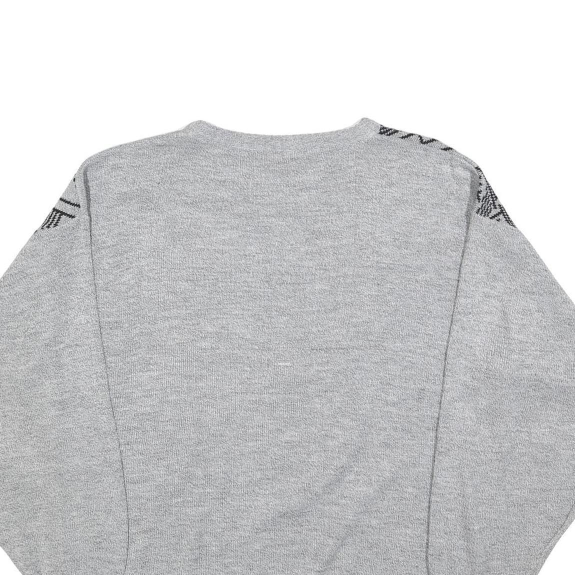 Womens Grey Geometric Pattern Plain Crew Neck Basic Knit Jumper L Acrylic