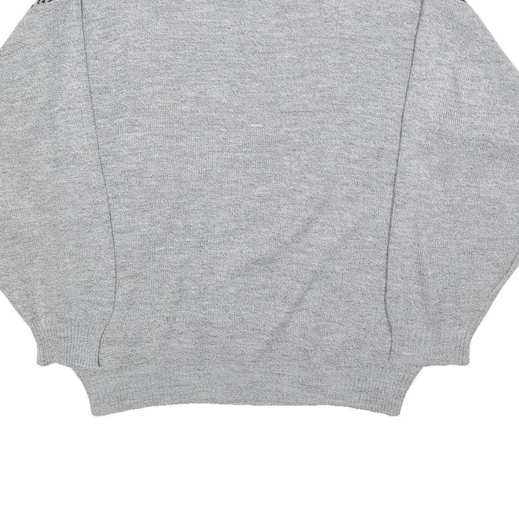 Womens Grey Geometric Pattern Plain Crew Neck Basic Knit Jumper L Acrylic