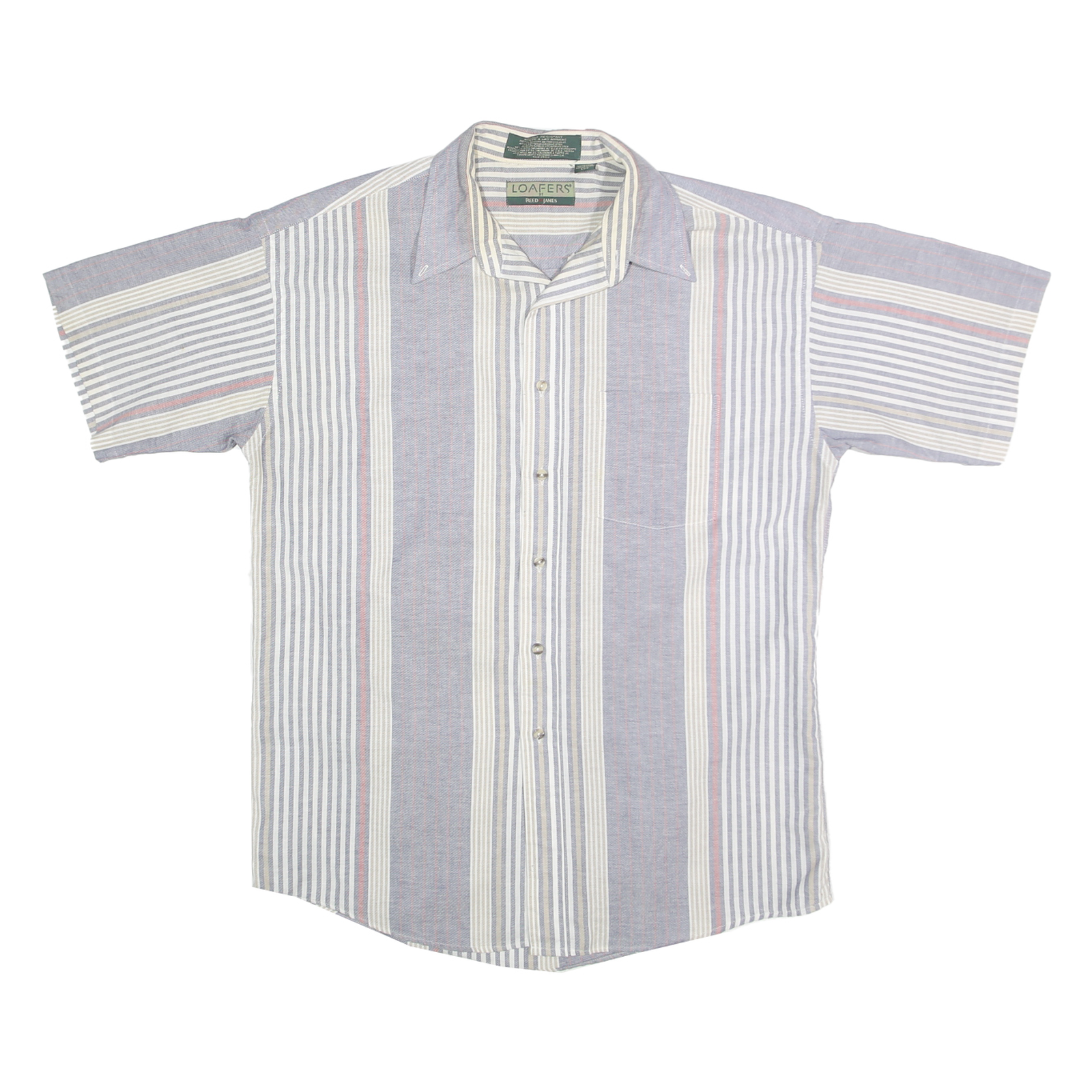 LOAFERS Mens Blue & White Stripe Cotton Blend Shirt L Casual Summer Short Sleeve