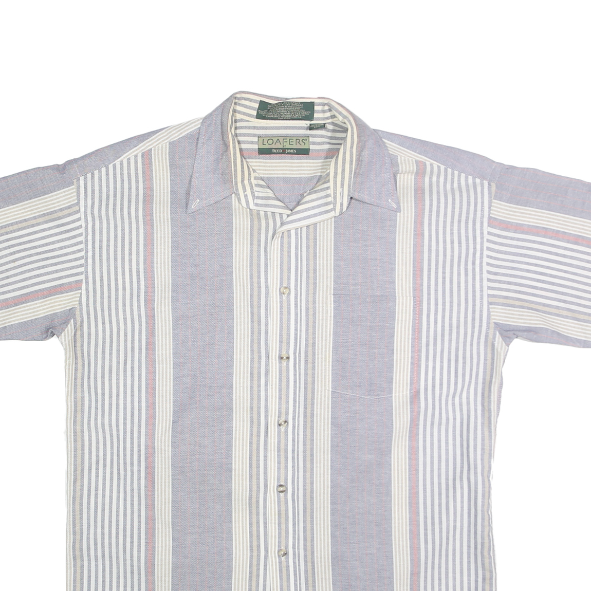 LOAFERS Mens Blue & White Stripe Cotton Blend Shirt L Casual Summer Short Sleeve