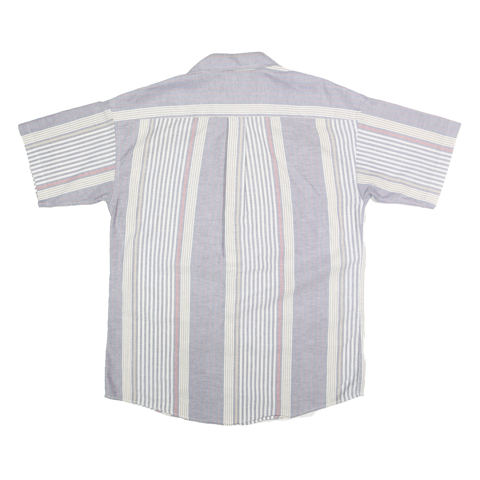 LOAFERS Mens Blue & White Stripe Cotton Blend Shirt L Casual Summer Short Sleeve