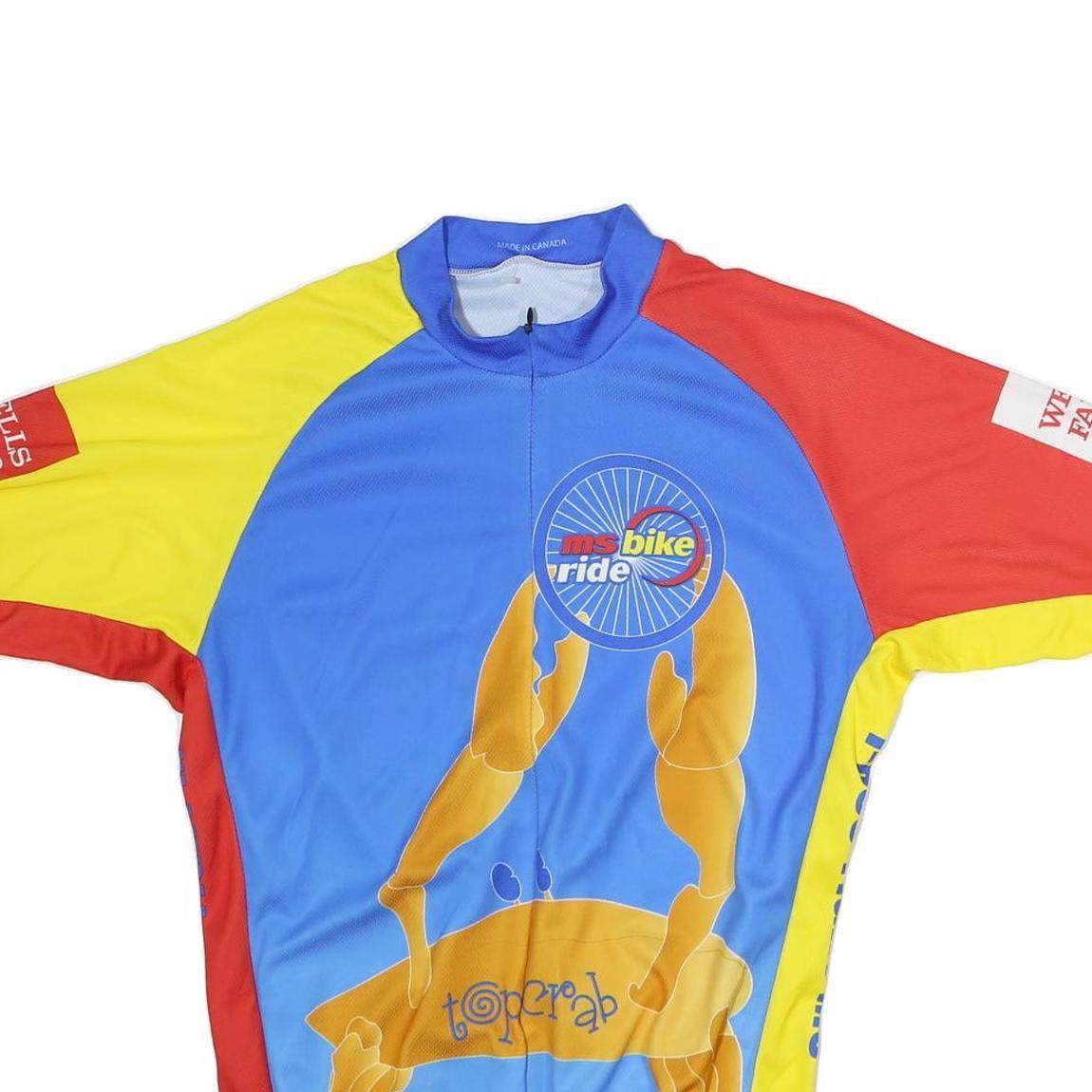 Mens Blue & Yellow MS Bike Ride Graphic Cycling Jersey 2XL Short Sleeve Crew