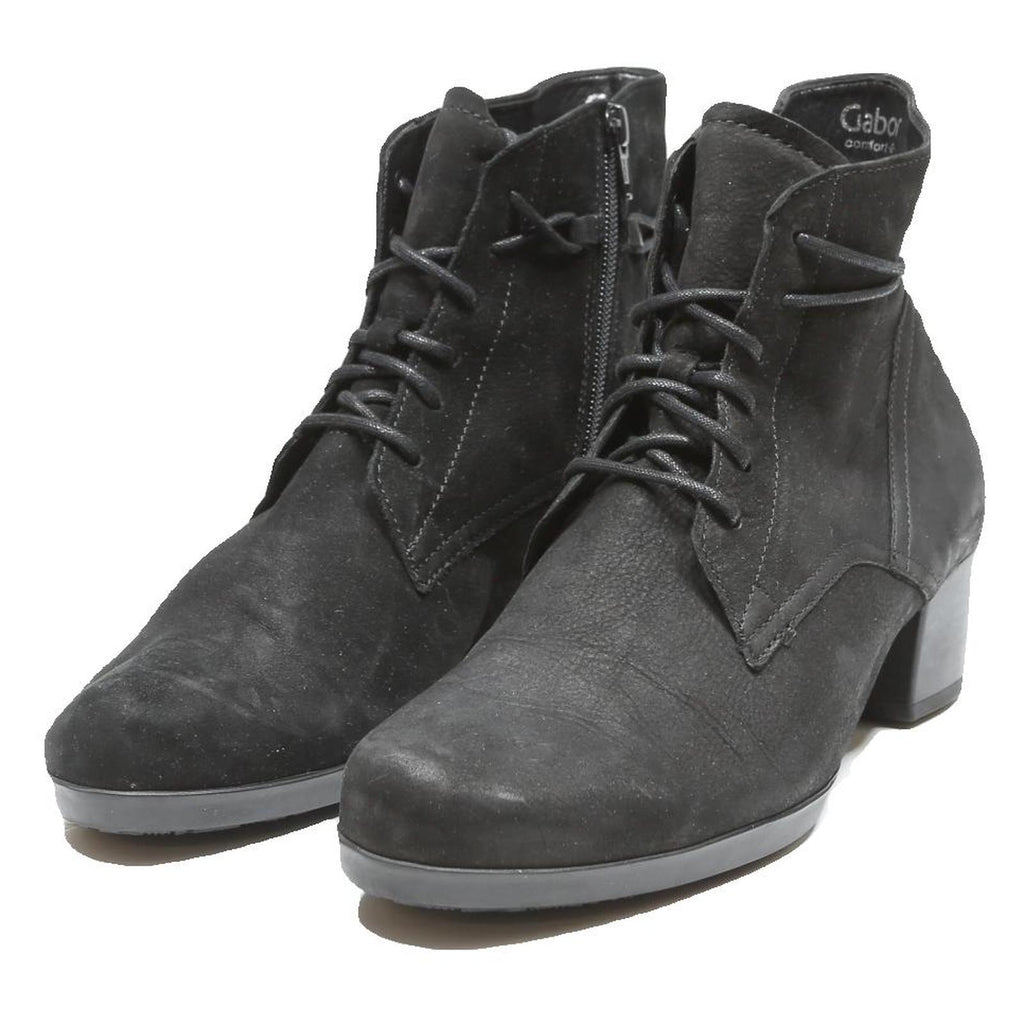GABOR Womens Black Leather Ankle Boots UK 6 Lace-Up Comfortable Stylish