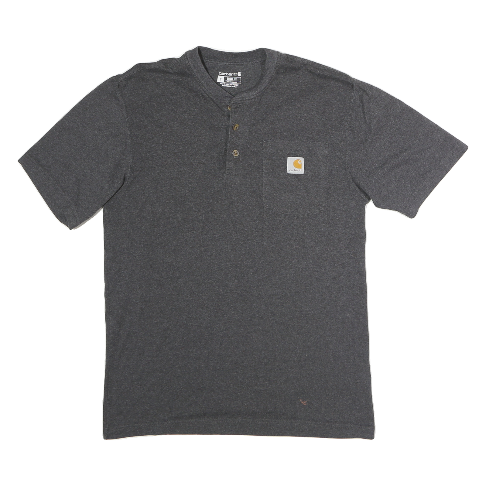 CARHARTT Mens Grey Short Sleeve Henley S Cotton Pocket T-Shirt Casual