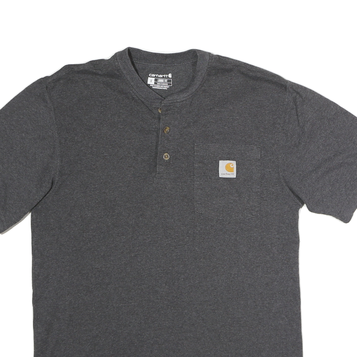 CARHARTT Mens Grey Short Sleeve Henley S Cotton Pocket T-Shirt Casual