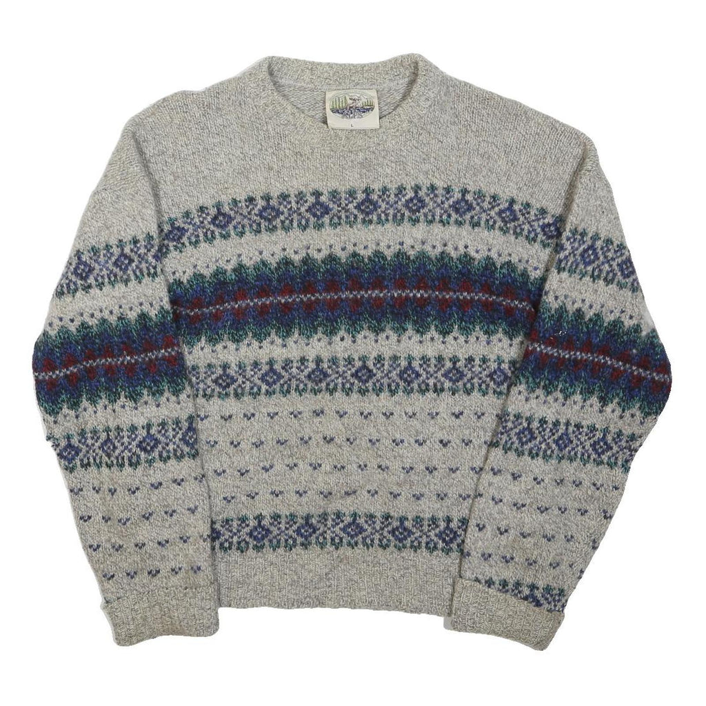 ALPS Mens Grey Wool Patterned Crew Neck Basic Knit Jumper L Winter Warm