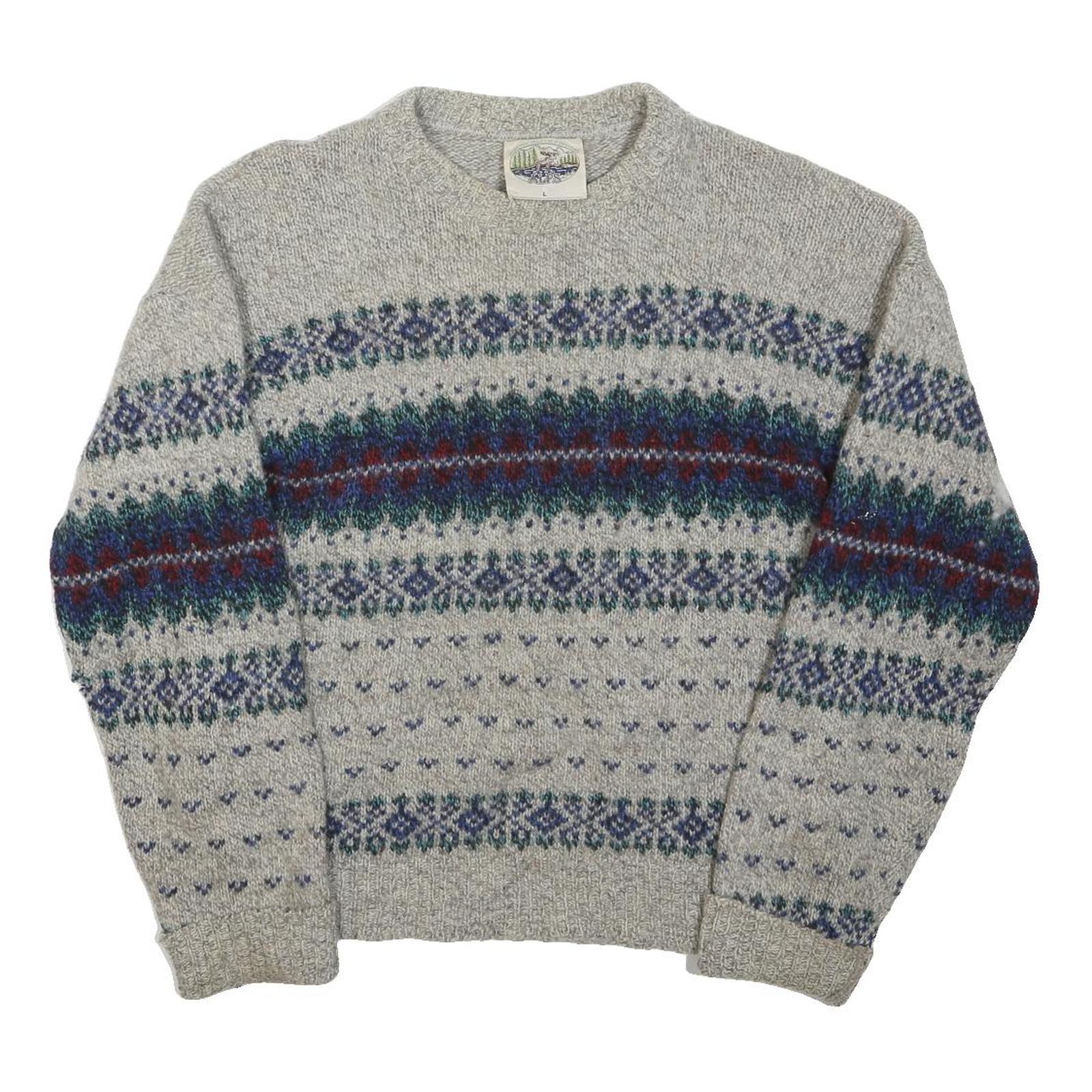 ALPS Mens Grey Wool Patterned Crew Neck Basic Knit Jumper L Winter Warm