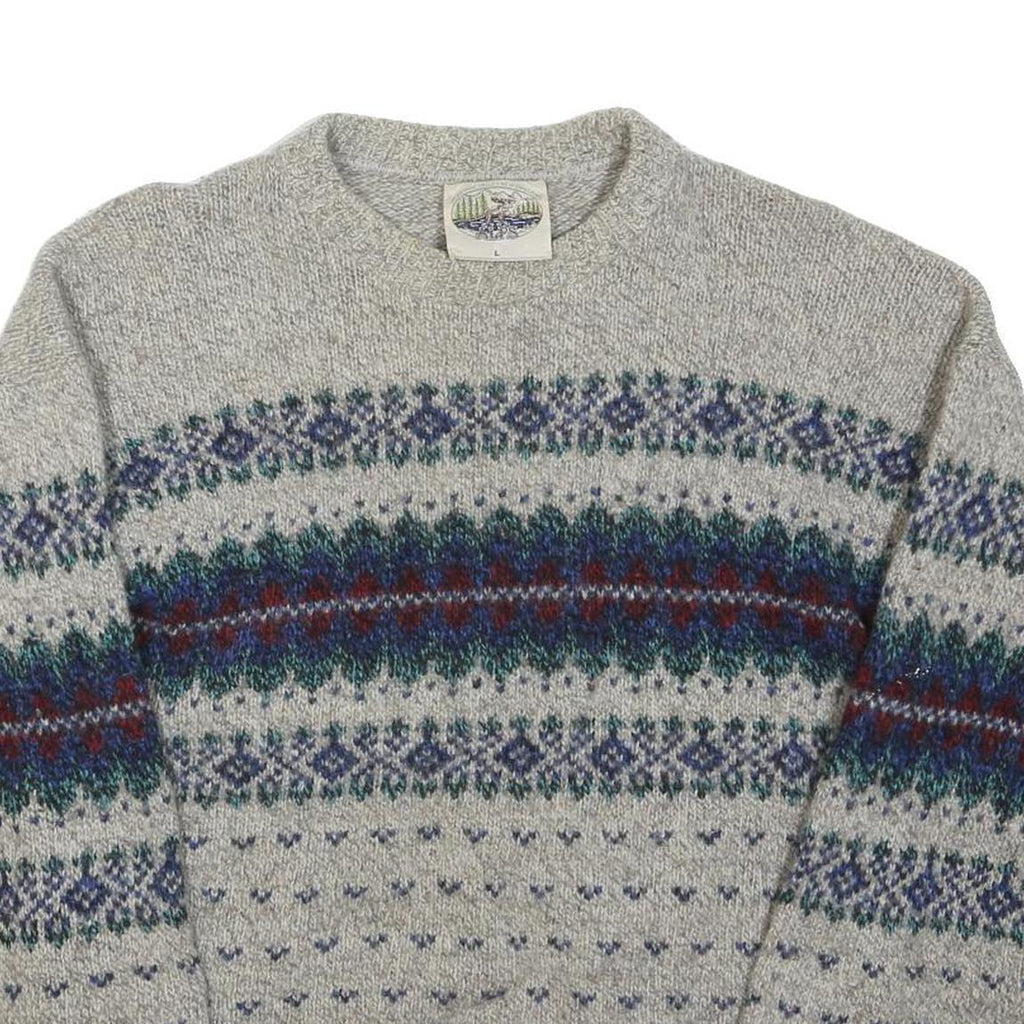 ALPS Mens Grey Wool Patterned Crew Neck Basic Knit Jumper L Winter Warm