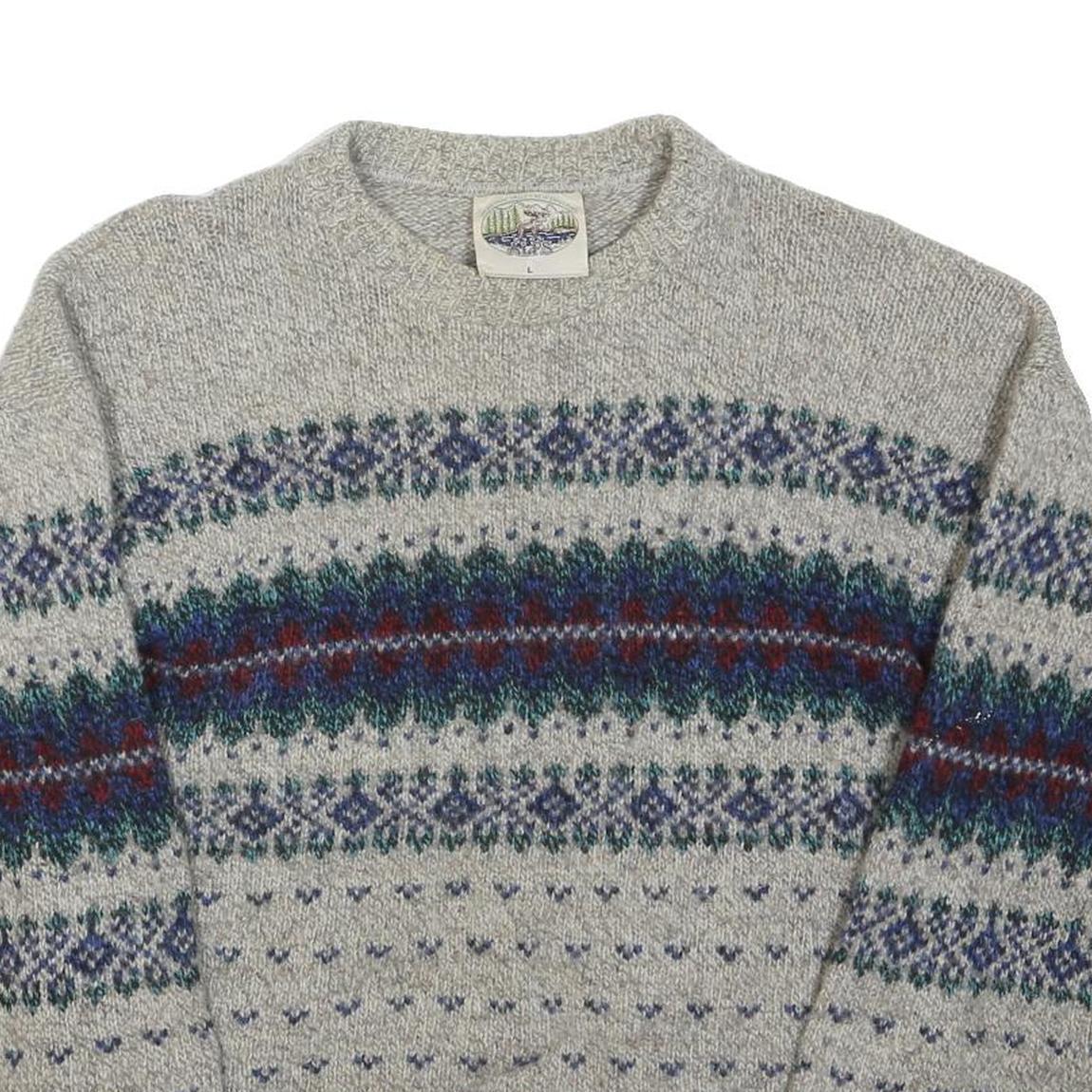 ALPS Mens Grey Wool Patterned Crew Neck Basic Knit Jumper L Winter Warm
