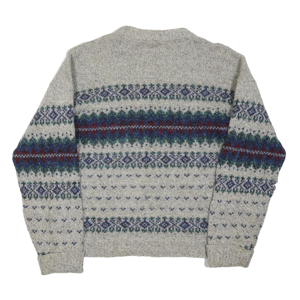 ALPS Mens Grey Wool Patterned Crew Neck Basic Knit Jumper L Winter Warm