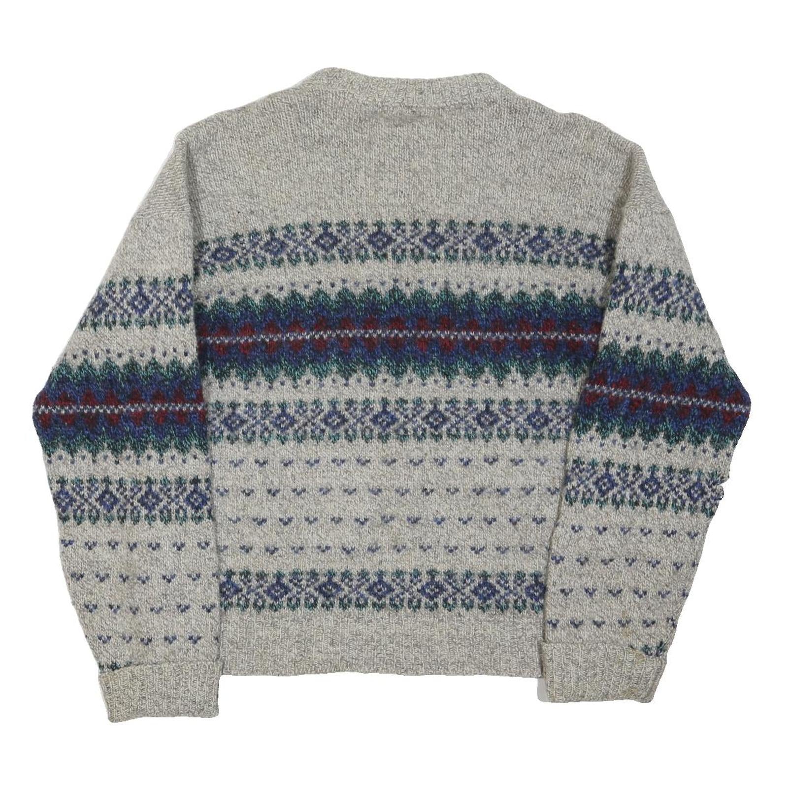 ALPS Mens Grey Wool Patterned Crew Neck Basic Knit Jumper L Winter Warm