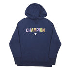 CHAMPION Womens Navy Blue Pullover Hoodie M Multicolour Logo Cotton Blend