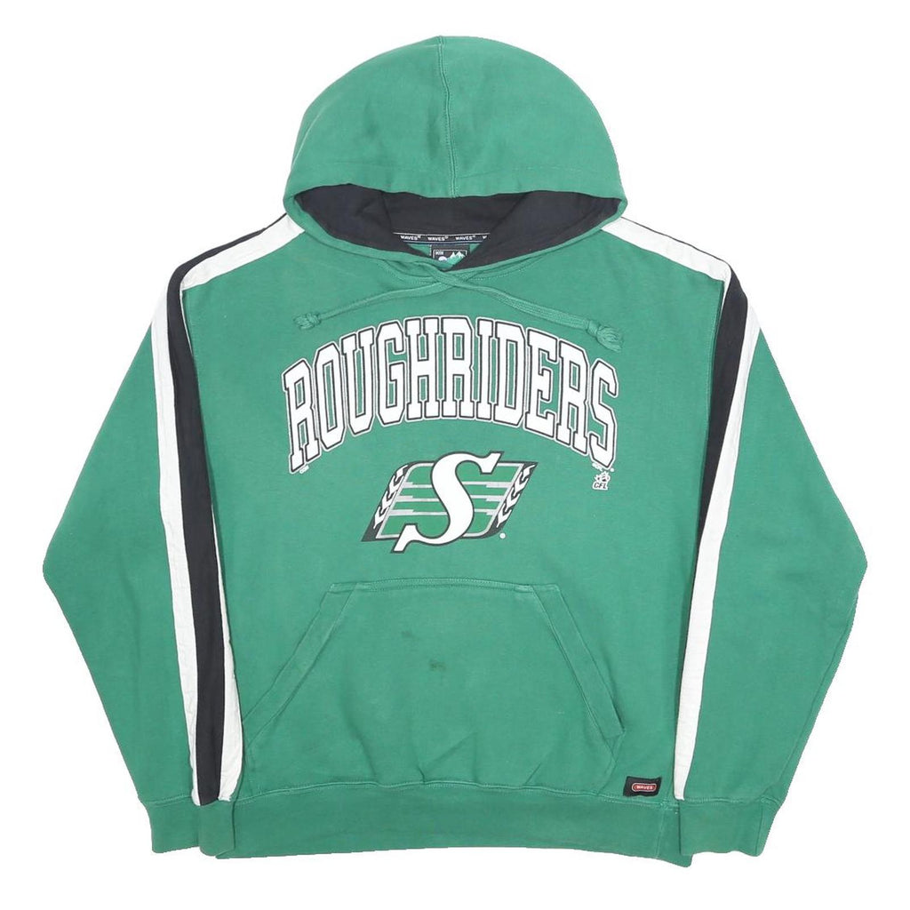 WAVES Mens Green & Black Roughriders Hoodie M Cotton Blend Pullover Slim Fit