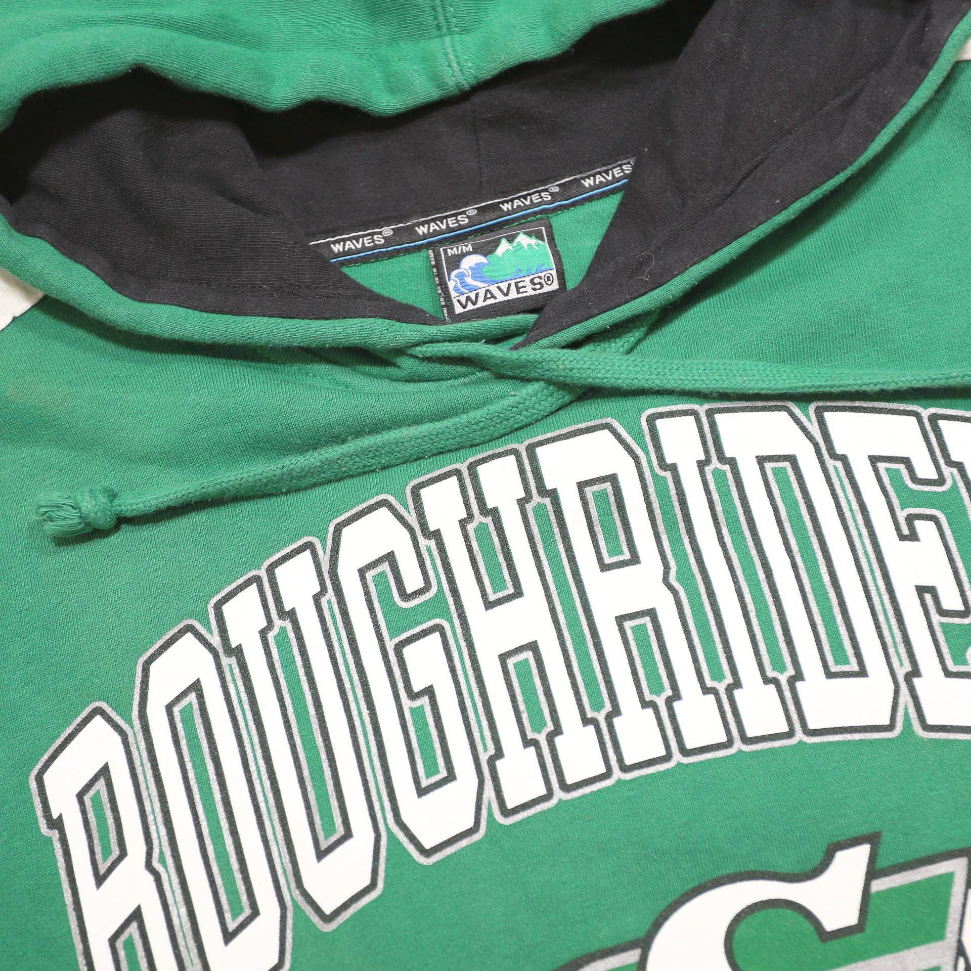 WAVES Mens Green & Black Roughriders Hoodie M Cotton Blend Pullover Slim Fit