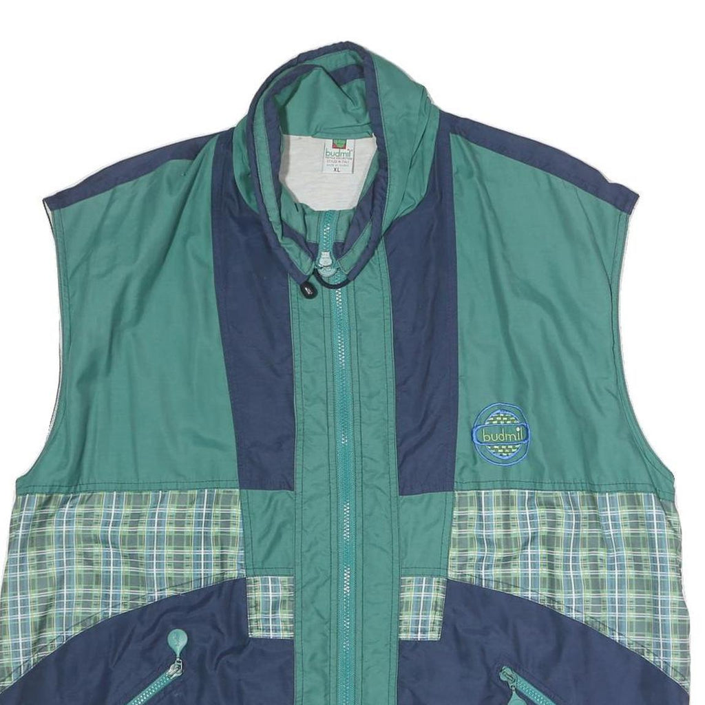 BUDMIL Mens Green & Navy XL Polyester Blend Jacket Zip Plaid Retro Style