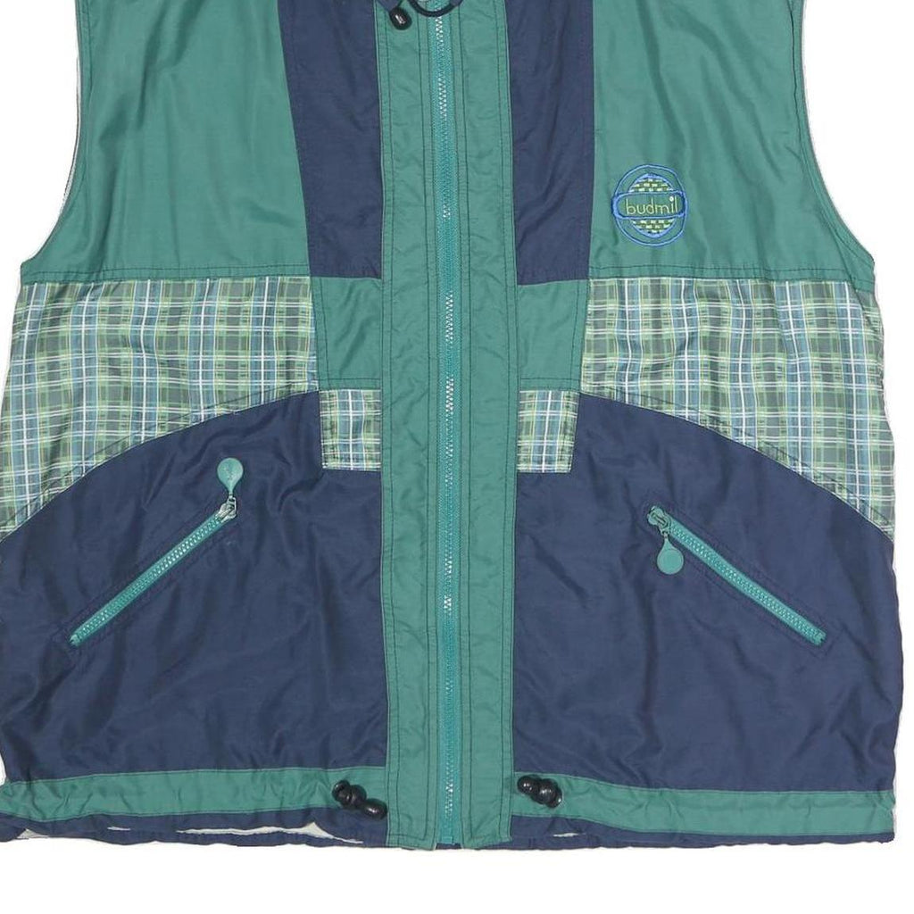 BUDMIL Mens Green & Navy XL Polyester Blend Jacket Zip Plaid Retro Style