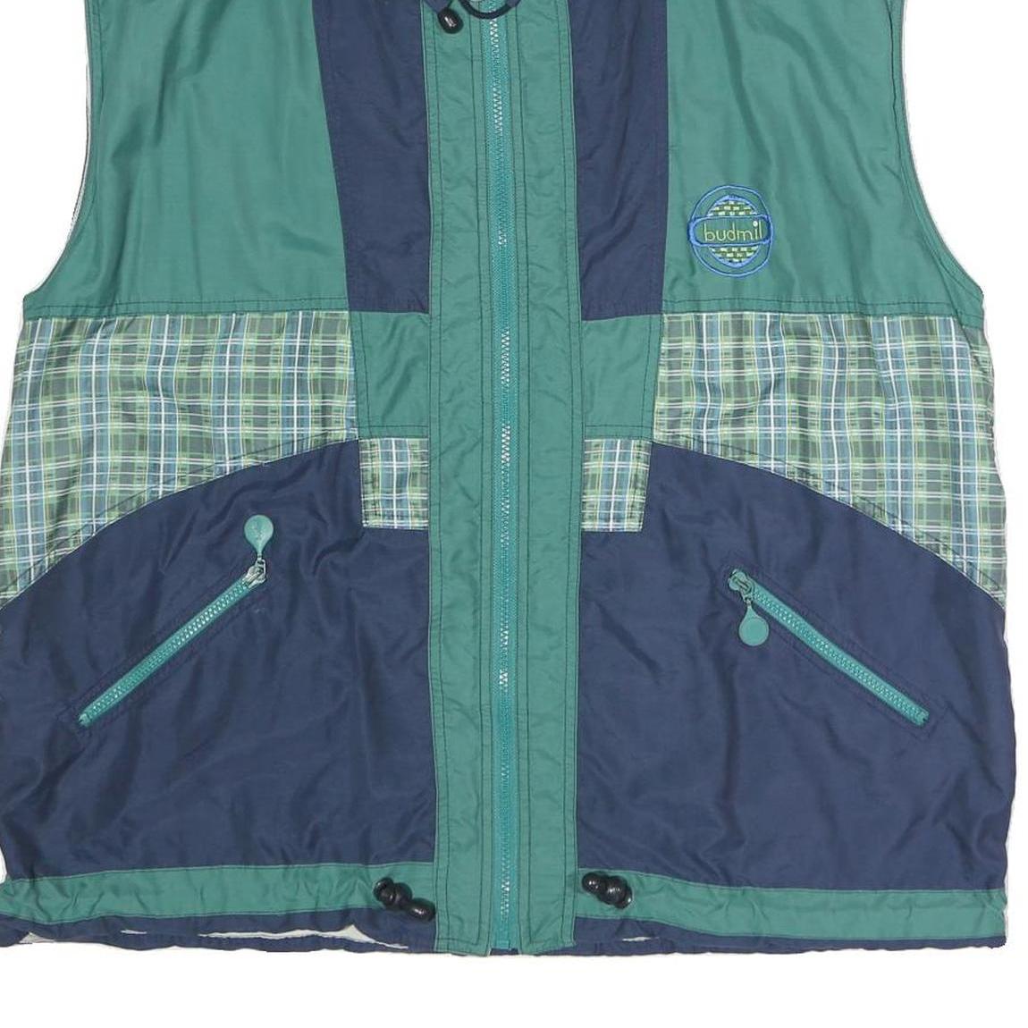 BUDMIL Mens Green & Navy XL Polyester Blend Jacket Zip Plaid Retro Style