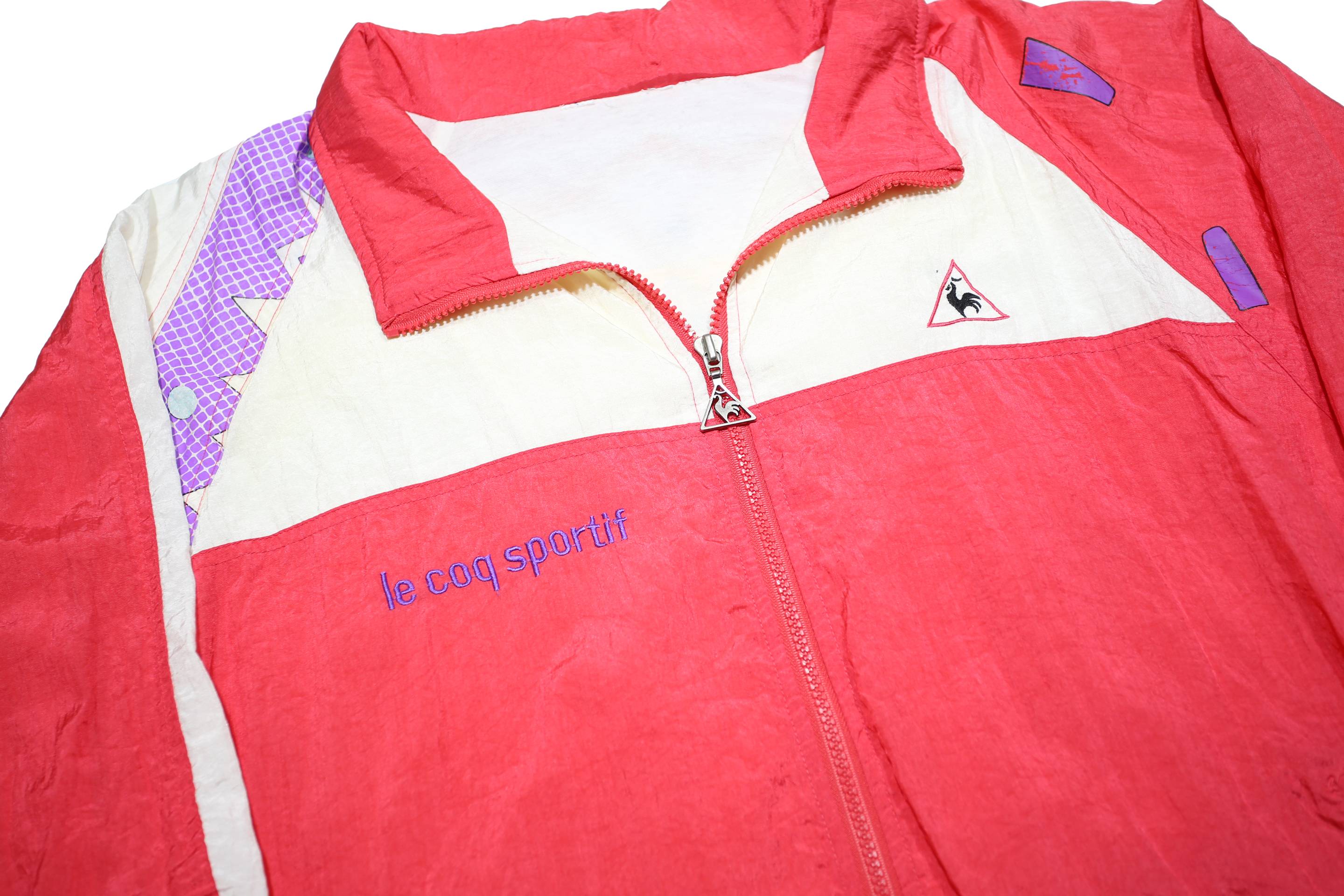 LE COQ SPORTIF Womens Red & White Patterned Synthetic Track Jacket L