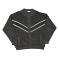 Mens Grey & Black Patterned Button Up Jumper Crew Neck M Acrylic Blend Knitwear
