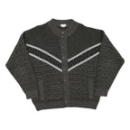 Mens Grey & Black Patterned Button Up Jumper Crew Neck M Acrylic Blend Knitwear