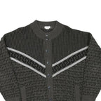 Mens Grey & Black Patterned Button Up Jumper Crew Neck M Acrylic Blend Knitwear