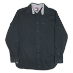 TOMMY HILFIGER Mens Black Shirt M Cotton Blend Button Neck Casual