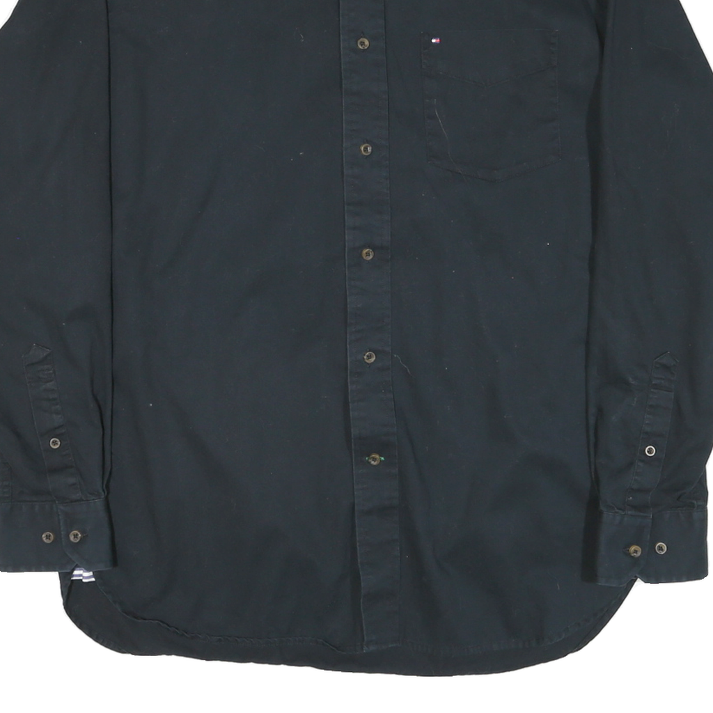 TOMMY HILFIGER Mens Black Shirt M Cotton Blend Button Neck Casual