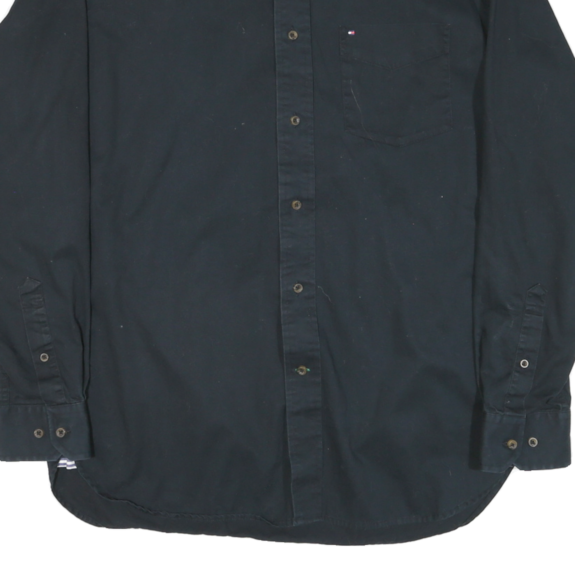 TOMMY HILFIGER Mens Black Shirt M Cotton Blend Button Neck Casual