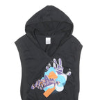 NIKE Womens Black Cotton Blend Sleeveless Hoodie UK 14 Graphic Print Hooded