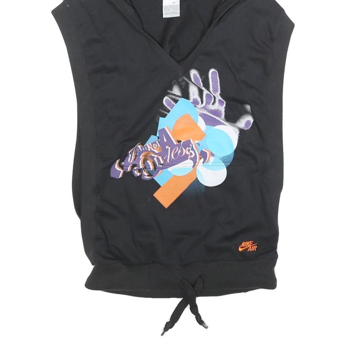 NIKE Womens Black Cotton Blend Sleeveless Hoodie UK 14 Graphic Print Hooded