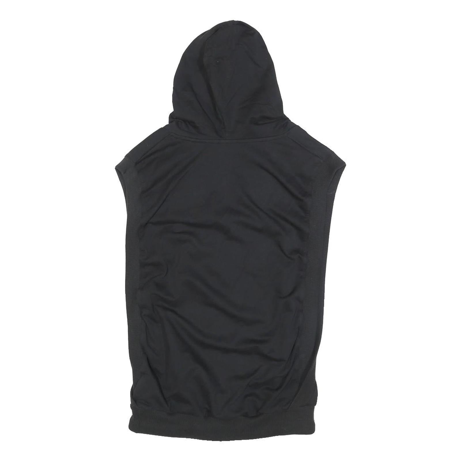 NIKE Womens Black Cotton Blend Sleeveless Hoodie UK 14 Graphic Print Hooded