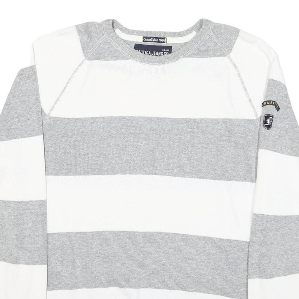 NAUTICA Mens Grey & White Patterned Cotton Blend Jumper Crew Neck Basic Knit L