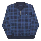 NAUTICA Mens Navy Blue Checked Quarter Zip 2XL Cotton Blend Sweatshirt
