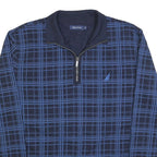 NAUTICA Mens Navy Blue Checked Quarter Zip 2XL Cotton Blend Sweatshirt