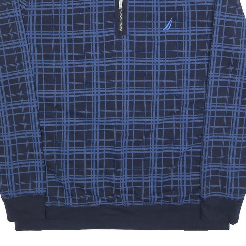 NAUTICA Mens Navy Blue Checked Quarter Zip 2XL Cotton Blend Sweatshirt