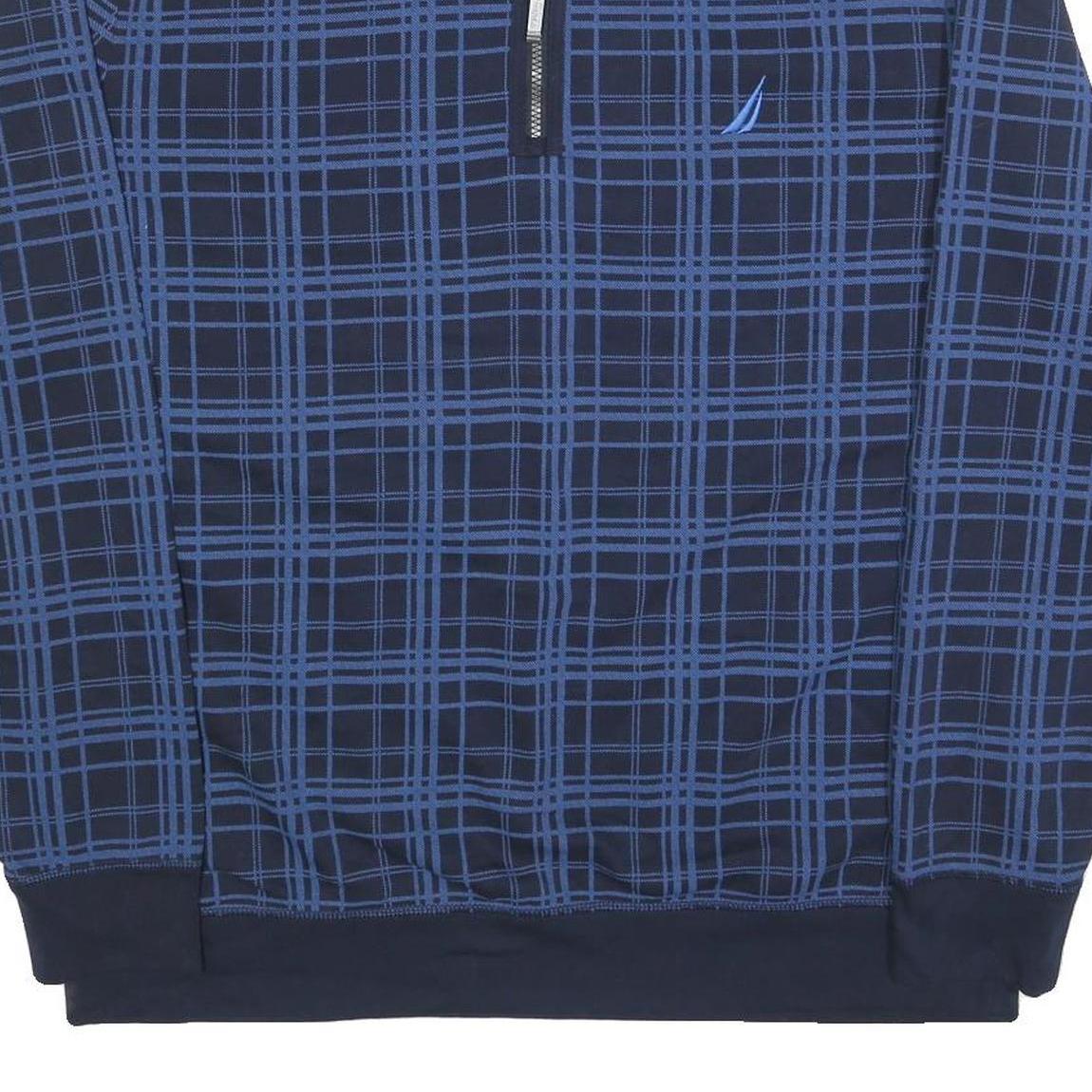 NAUTICA Mens Navy Blue Checked Quarter Zip 2XL Cotton Blend Sweatshirt