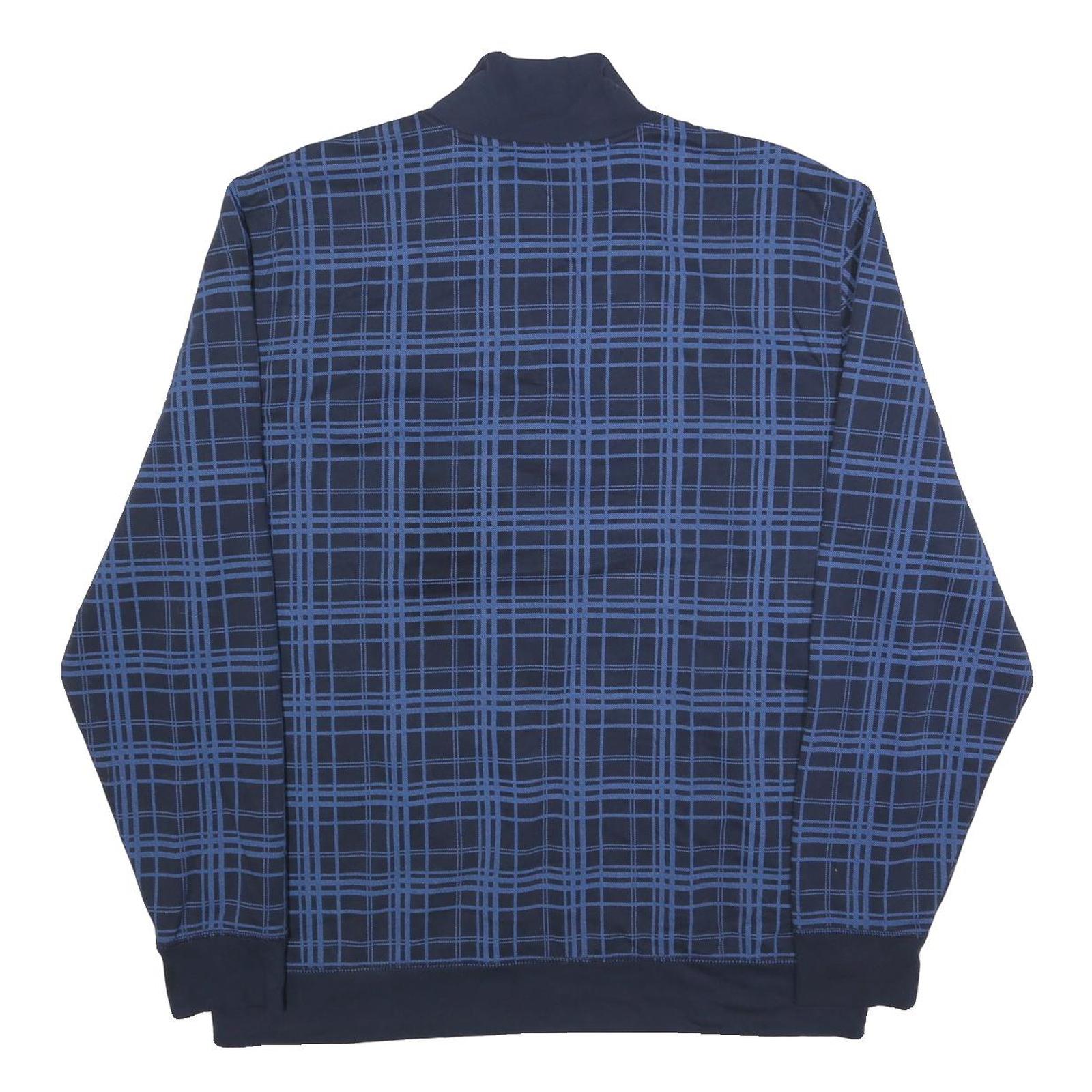NAUTICA Mens Navy Blue Checked Quarter Zip 2XL Cotton Blend Sweatshirt