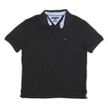 TOMMY HILFIGER Mens Black Short Sleeve Plain Polo Shirt XL Cotton Blend Classic
