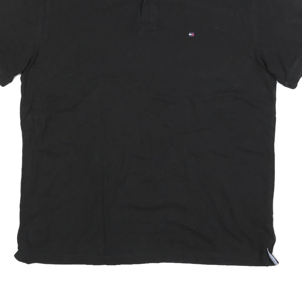 TOMMY HILFIGER Mens Black Short Sleeve Plain Polo Shirt XL Cotton Blend Classic