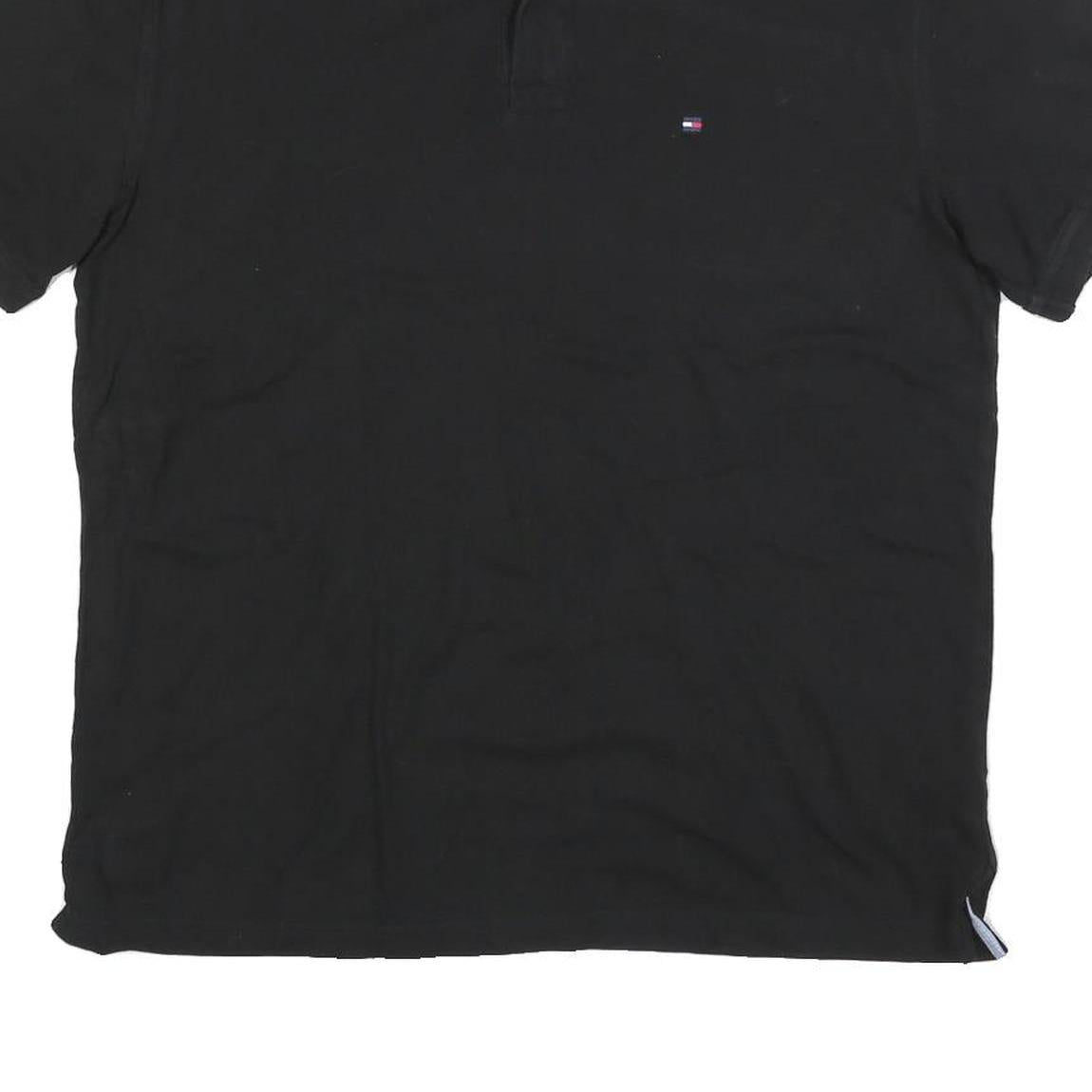 TOMMY HILFIGER Mens Black Short Sleeve Plain Polo Shirt XL Cotton Blend Classic