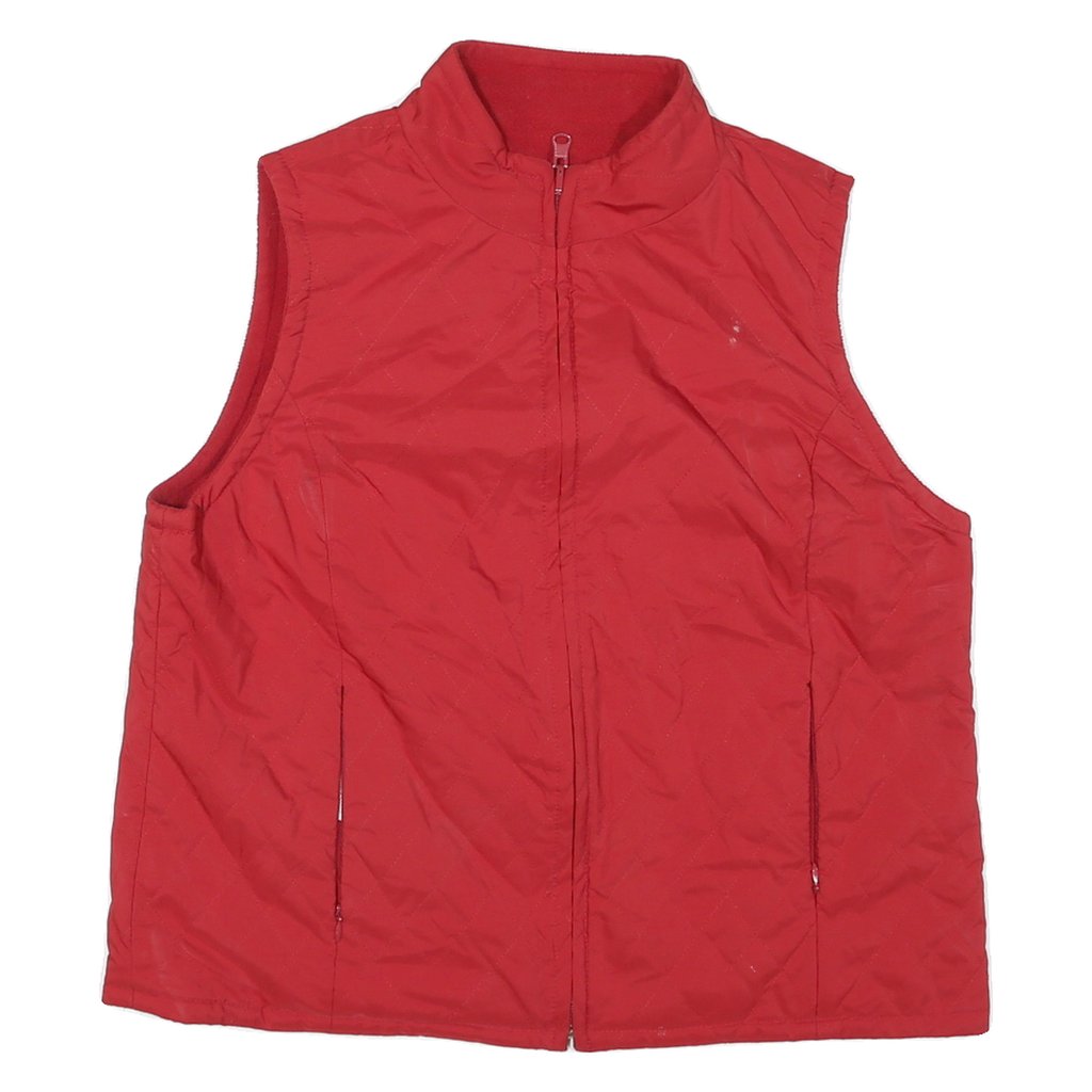 Mens Red Quilted Sleeveless Jacket M Polyester Blend Zip Outdoor Casual
