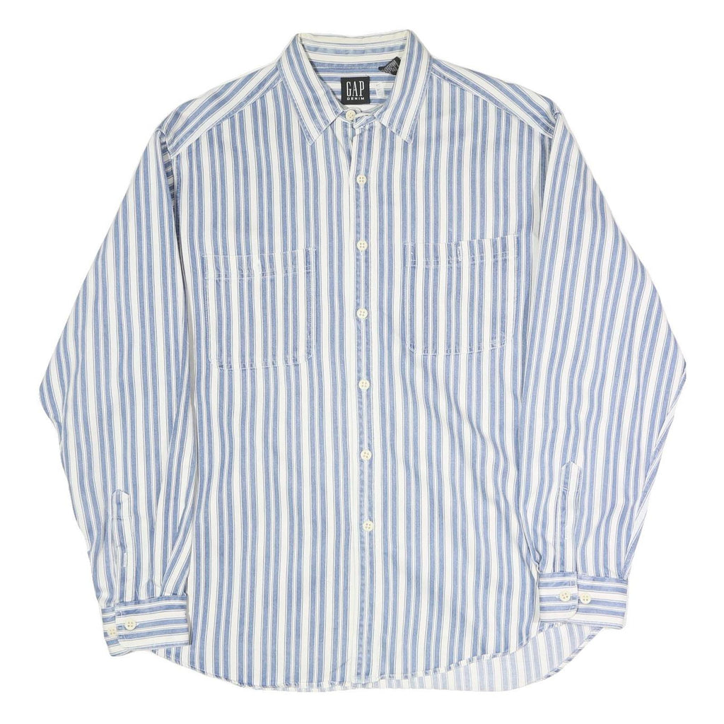 GAP Mens Blue & White Striped Cotton Shirt L Casual Classic Fit Button