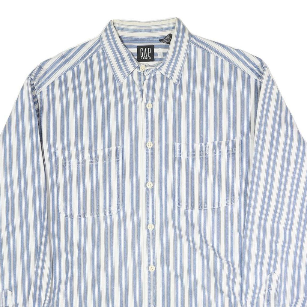 GAP Mens Blue & White Striped Cotton Shirt L Casual Classic Fit Button