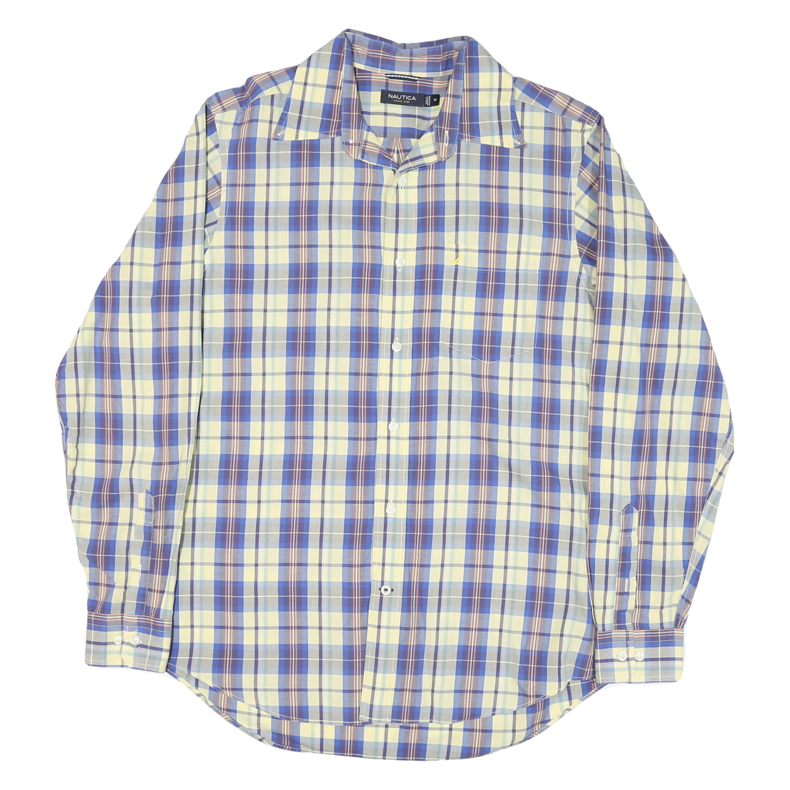 NAUTICA Mens Blue & Cream Check Shirt M Classic Cotton Blend Casual