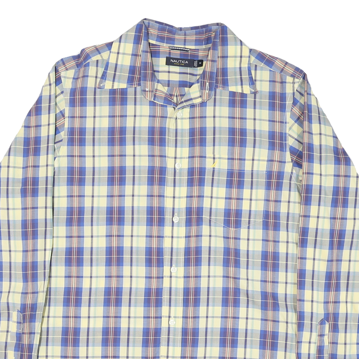 NAUTICA Mens Blue & Cream Check Shirt M Classic Cotton Blend Casual