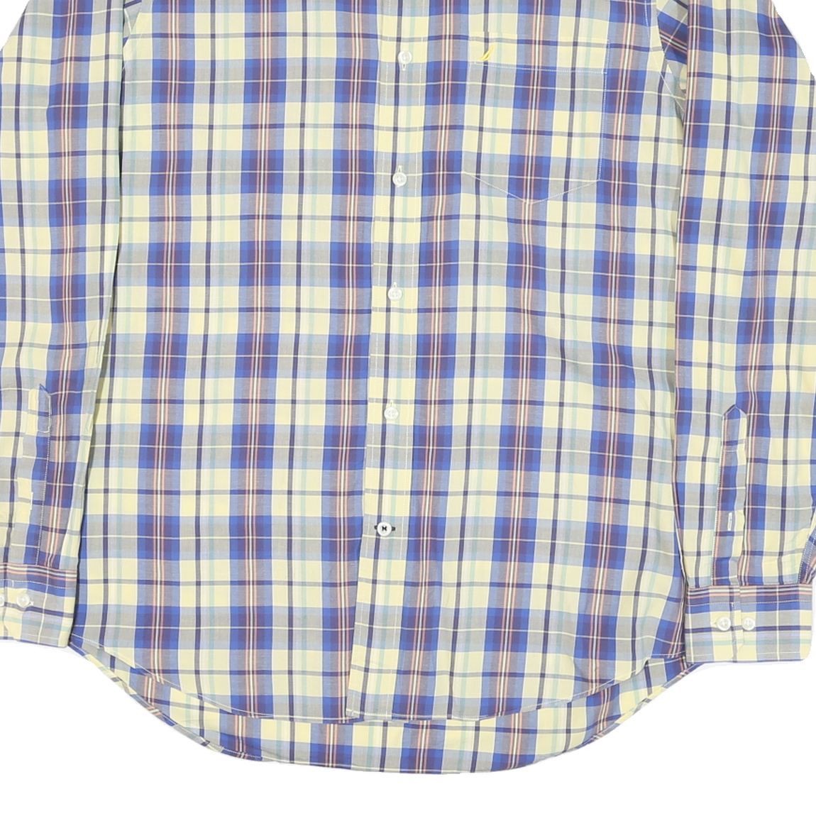 NAUTICA Mens Blue & Cream Check Shirt M Classic Cotton Blend Casual