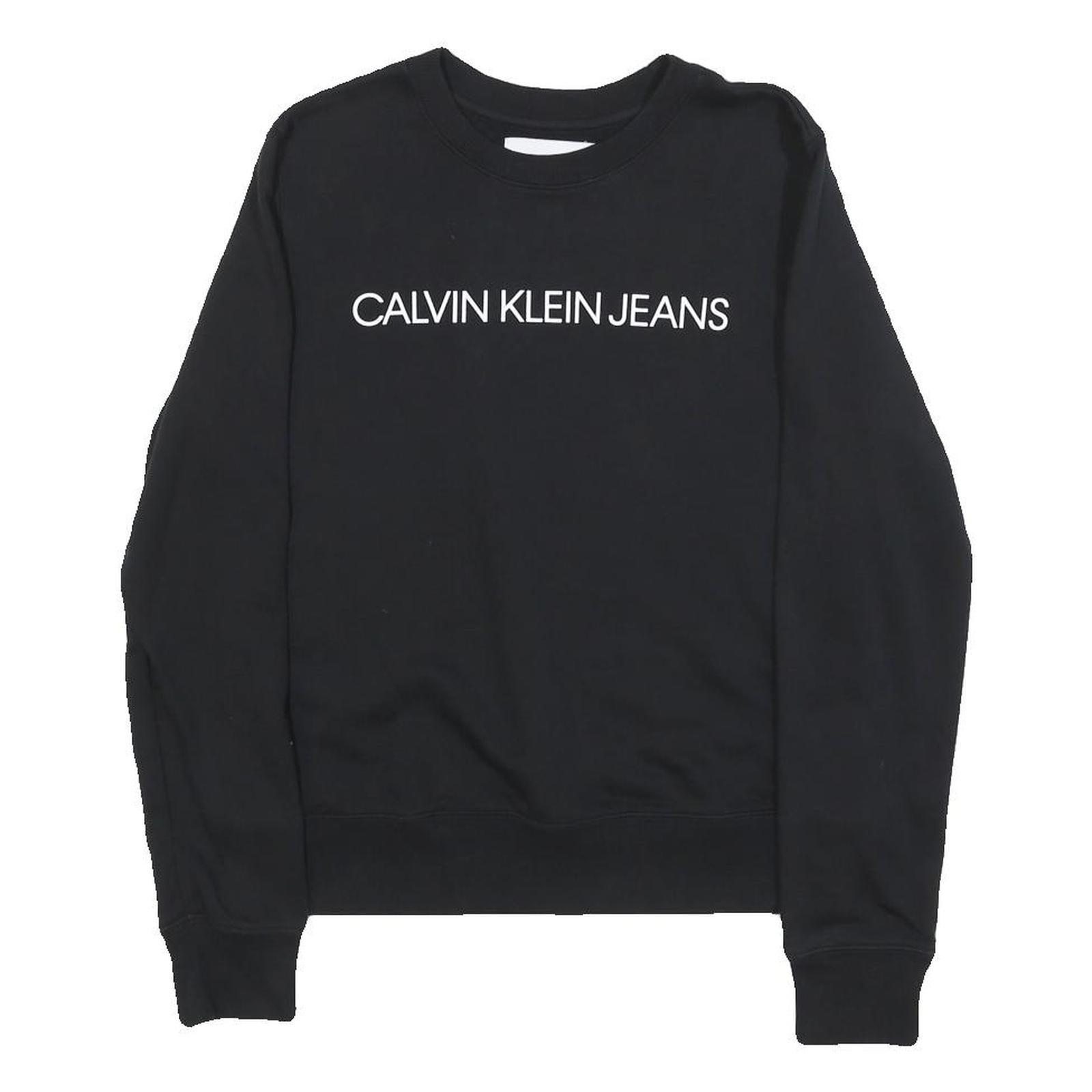 CALVIN KLEIN JEANS Mens Black Crew Neck XS Logo Sweatshirt Cotton Blend