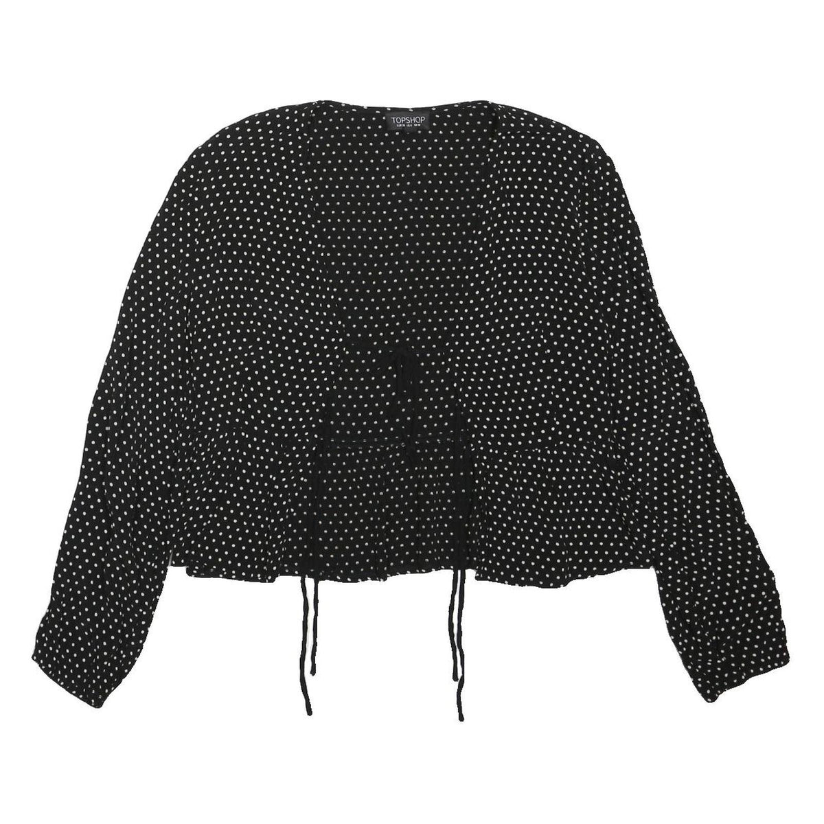 TOPSHOP Womens Black & White Polka Dot Blouse Long Sleeve V-Neck UK 10