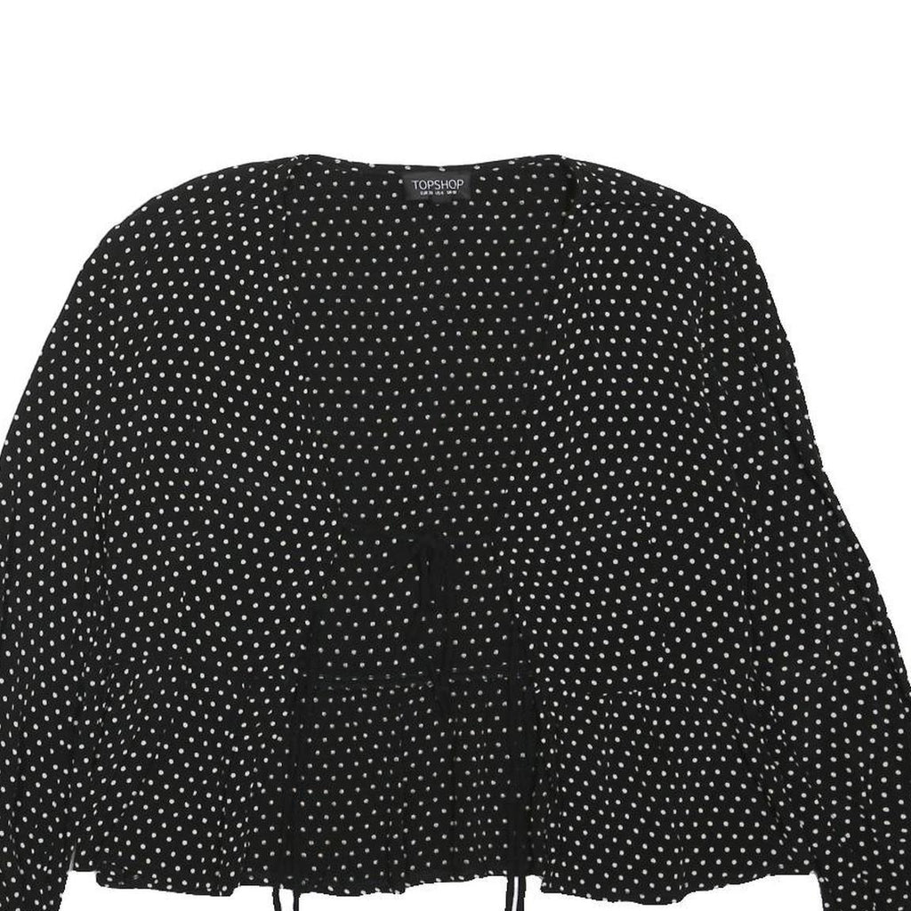 TOPSHOP Womens Black & White Polka Dot Blouse Long Sleeve V-Neck UK 10