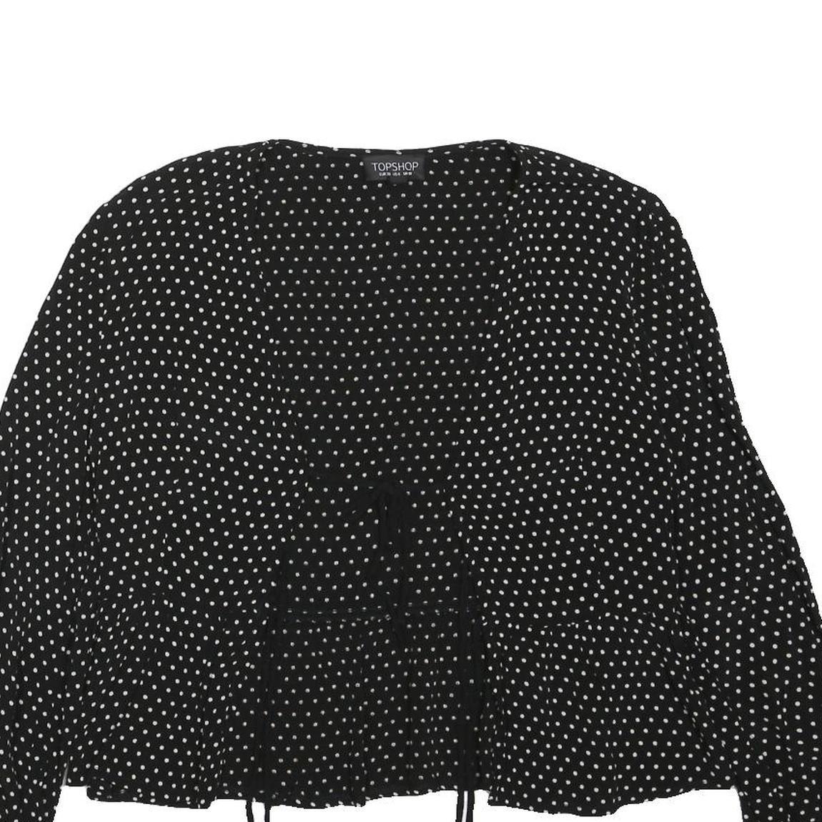 TOPSHOP Womens Black & White Polka Dot Blouse Long Sleeve V-Neck UK 10